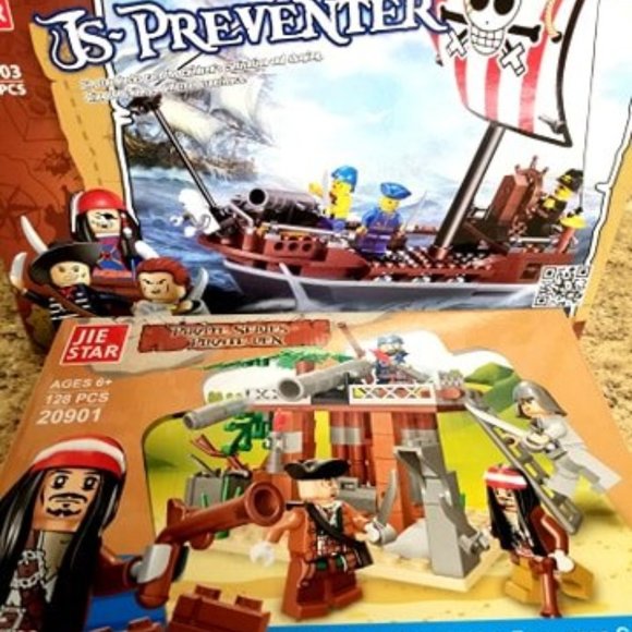 Pirate Ship + Den Building Block Sets 2 NIB sets 325 Blocks - Picture 1 of 5